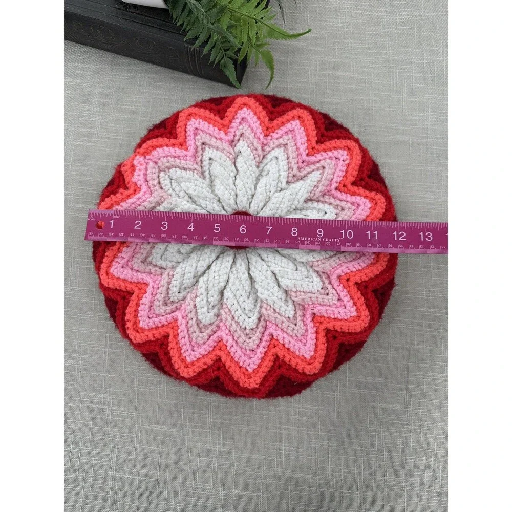 Crochet Granny Throw Pillow Vintage 13